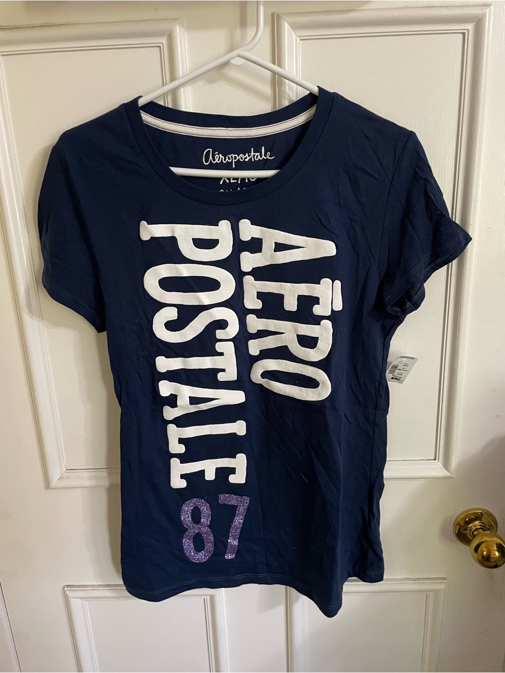 NWT Y2K Aeropostale Women's Navy Tee with Logo and Glitter '87 sXL